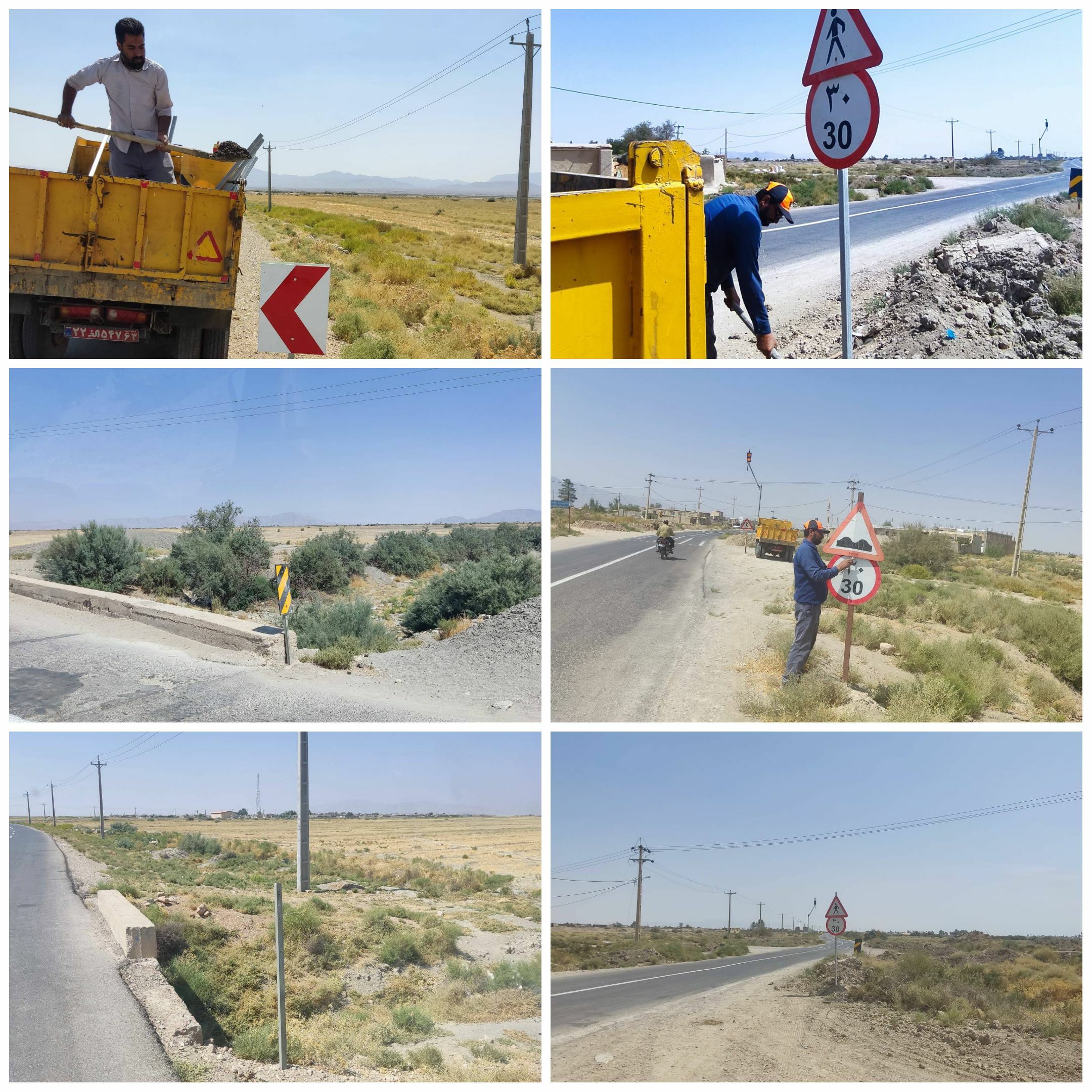 نصب علائم راهنمایی و رانندگی و خط کشی محور خرامه به روستای معزآباد گورگیر